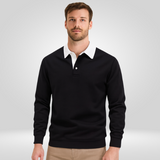Men's Long-Sleeve Polo Shirt – with White Collar – Casual & Elegant