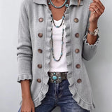 Teodora | Heather Grey Ribbed Knit Jacket with Ruffles