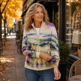 Zelda | Zip-Up Cardigan, Scottish Thistle Landscape