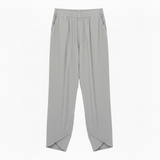 High-Waisted Ankle-Length Wide-Leg Trousers in Linen Blend with Elastic Waist for Women