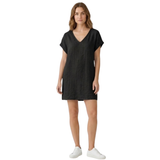 Short Linen Dress with V-Neck and Short Cuffed Sleeves