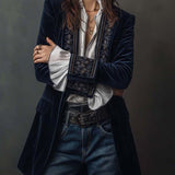 Octavia | Embroidered Long Jacket in Navy Blue