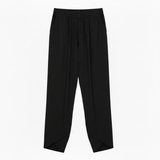 High-Waisted Ankle-Length Wide-Leg Trousers in Linen Blend with Elastic Waist for Women
