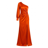 Asymmetric Long-Sleeved Evening Maxi Dress with Slit and Open Back for Women