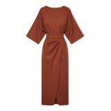 Women's Long Dress with Batwing Sleeves and Defined Waist, Flowing Silhouette
