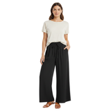Roomy Wide-Leg Trousers with Elastic Waist and Pockets for Women