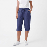 Cotton and Linen Shorts with Elastic Waist and Pockets for Women
