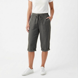 Cotton and Linen Shorts with Elastic Waist and Pockets for Women