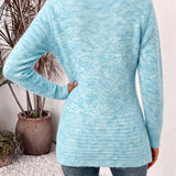 Nova | Ribbed Knit Cardigan with Button Tab in Aqua