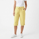 Cotton and Linen Shorts with Elastic Waist and Pockets for Women