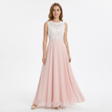 Sleeveless Lace and Chiffon Evening Maxi Dress with Crochet Bustier