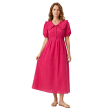 Checked Maxi Dress with Peter Pan Collar and Puff Sleeves for Women
