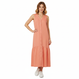 Women's Sleeveless Cotton and Linen Midi Dress, V-Neck, A-Line Fit with Pockets