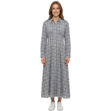 Checked Maxi Dress with Button Front and Long Sleeves for Women