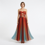 Flared Off-the-Shoulder Maxi Dress with Cut-Out Details and Ombré Print