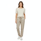 Women's Cotton-Blend Trousers with Elastic Waist and Fitted Pencil Cut