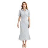 Flared Short-Sleeved Maxi Dress with Button Front for Women