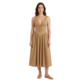 Flared Midi Dress with V-Neckline and Cinched Waist
