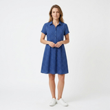 Printed Short-Sleeved Polyester Midi Summer Dress with Round Neck for Women