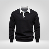 Men's Long-Sleeve Polo Shirt – with White Collar – Casual & Elegant