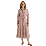 Striped Shirt Dress for Women with Belt and Long Cuffed Sleeves