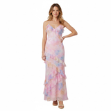 Floral Maxi Dress with Ruffles, V-Neck and Thin Straps
