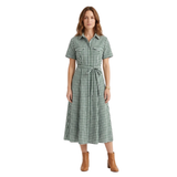 Checked Shirt Maxi Dress for Women with Classic Collar and Short Sleeves