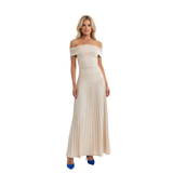 Pleated Off-the-Shoulder Maxi Dress with Open Back for Women