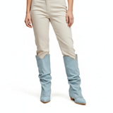 Women's Tall Denim Boots with Pointed Toe and Square Heel