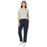High-Waisted Ankle-Length Wide-Leg Trousers in Linen Blend with Elastic Waist for Women