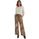 Wide-Leg Trousers with Paisley Print and Elasticated High Waist for Women