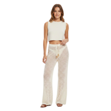 Crochet-Knit Beach Trousers with Elastic Waist for Women