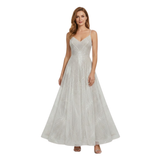 Sequin Flared Evening Dress with V-Neck and Thin Straps