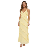 Ruffled Maxi Dress with V-Neck and Spaghetti Straps in Polyester