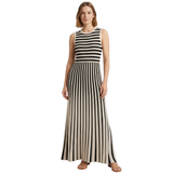 Sleeveless Striped Knit Maxi Dress with Round Neck for Women