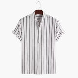 Charles | Men's Striped Linen Shirt with Stand Collar