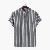 Charles | Men's Striped Linen Shirt with Stand Collar