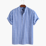 Charles | Men's Striped Linen Shirt with Stand Collar