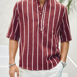 Samuel | Short-Sleeve Summer Henley Shirt with Striped Pattern