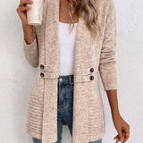 Harlow | Ribbed Knit Cardigan in Oat with Button Tab