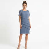Elegant Chiffon Evening Dress with Layered Ruffles and Round Neckline