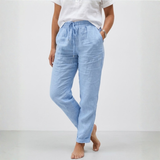 Cotton and Linen Trousers with Elasticated High Waist and Relaxed Fit for Women
