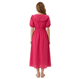 Checked Maxi Dress with Peter Pan Collar and Puff Sleeves for Women