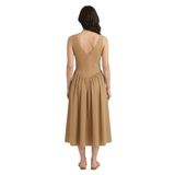 Flared Midi Dress with V-Neckline and Cinched Waist