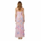Floral Maxi Dress with Ruffles, V-Neck and Thin Straps