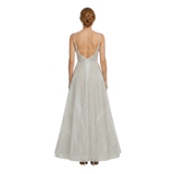 Sequin Flared Evening Dress with V-Neck and Thin Straps