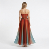 Flared Off-the-Shoulder Maxi Dress with Cut-Out Details and Ombré Print