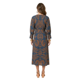 Maxi Dress with V-Neck, Baroque Print and Knotted Front Detail