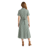 Checked Shirt Maxi Dress for Women with Classic Collar and Short Sleeves