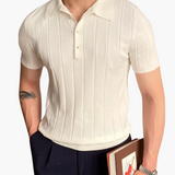 Ian | Men's Slim Fit Knit Polo, Business Casual with Textured Pattern